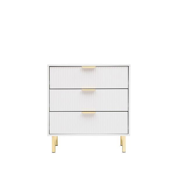 MMT Furniture Designs White Gloss Chest of Drawers, Gold Handles & Legs, 3 Drawer