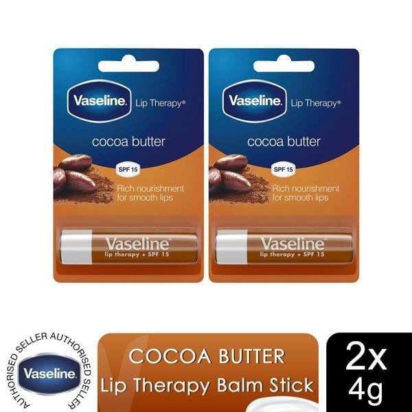 Vaseline Lip Therapy Balm Sticks, Cocoa Butter 4gm Moisturizing Lip Care 2 Pack
