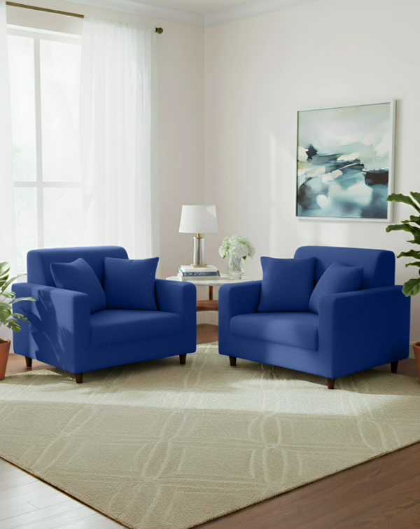 Anyseat 1 Seater Sofa Cover Plain Royal Blue Style and Protection For Living Room Sofa Chair Elastic Stretchable Slipcover