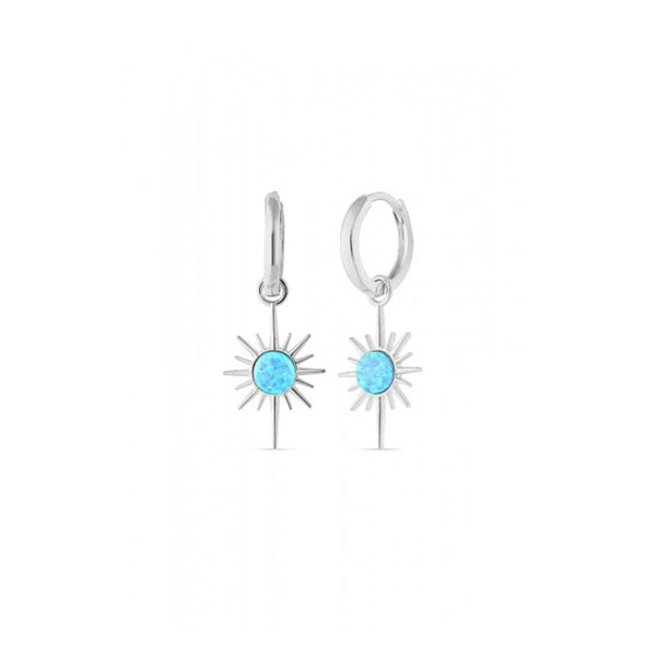 Spero London Blue Opal Northern Star Drop Hoop Earrings Sterling Silver