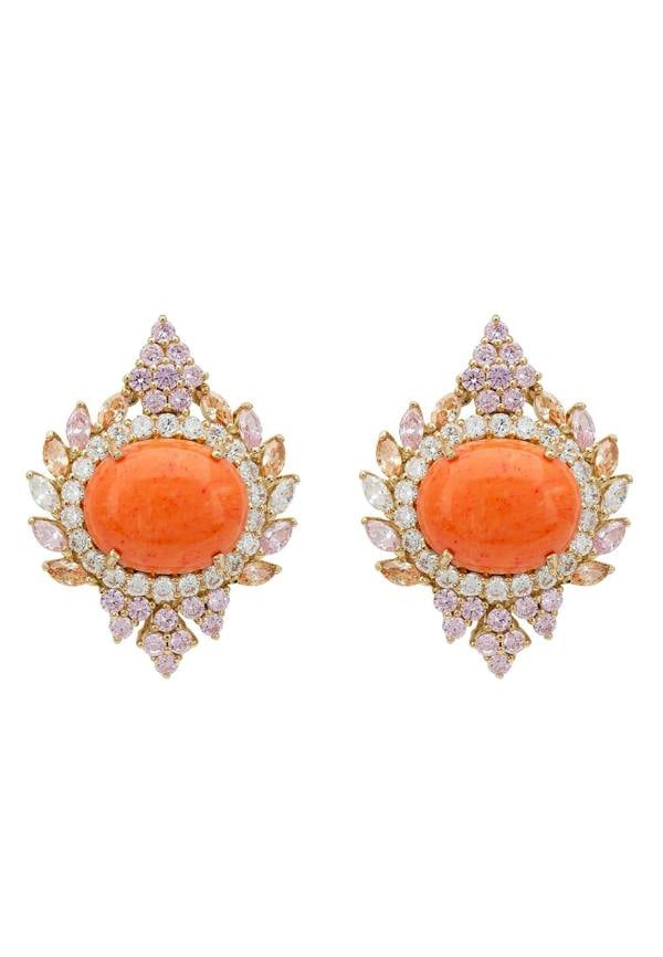 Latelita Francesca Pink Coral Stud Earrings Gold