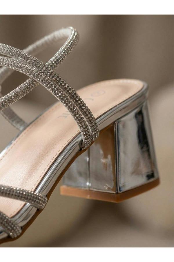 Willow Rhinestone Block Heel Sandals - Silver