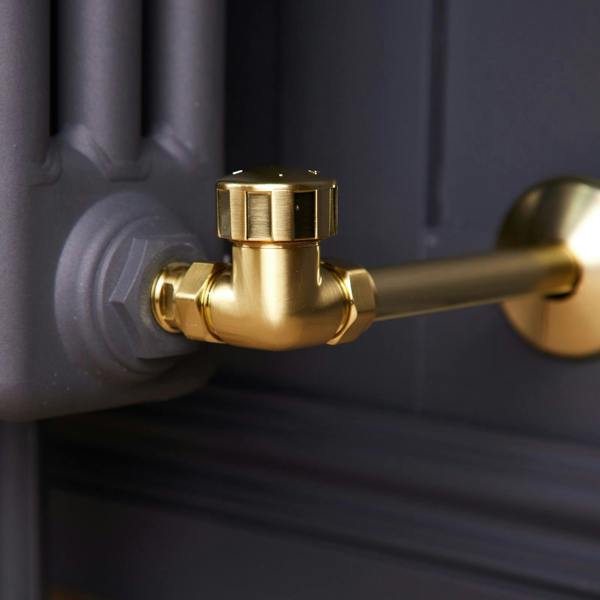Flode Corner Thermostatic Radiator Valve Pack | 15mm x 1/2" | Brushed Brass