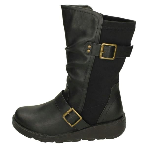 Spot On Ladies Spot On Buckle Detail Wide Fit Mid-Calf Boots F4452