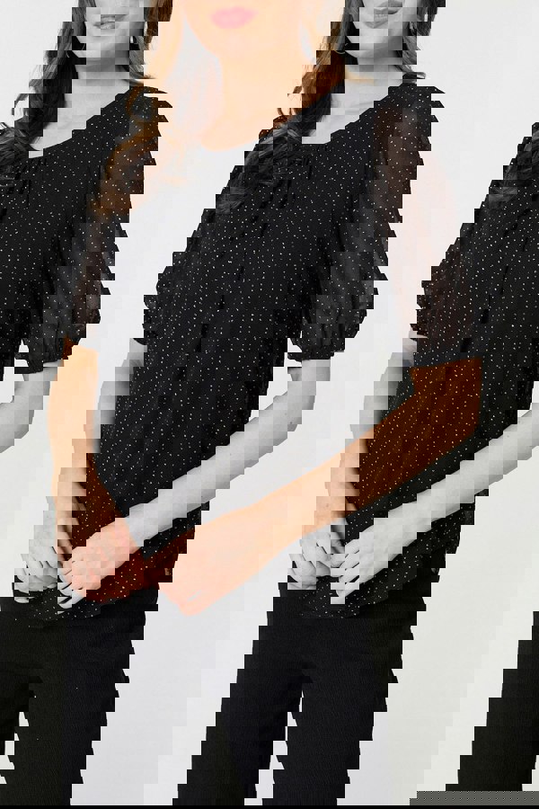 Black | Polka Dot Print Semi Sheer Blouse
