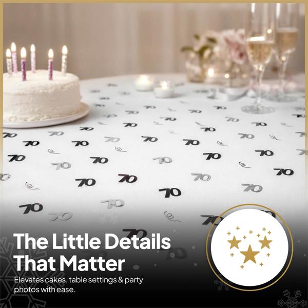 70th Birthday Black and Silver Metallic Confetti Decoration Set for Table Styling image 2