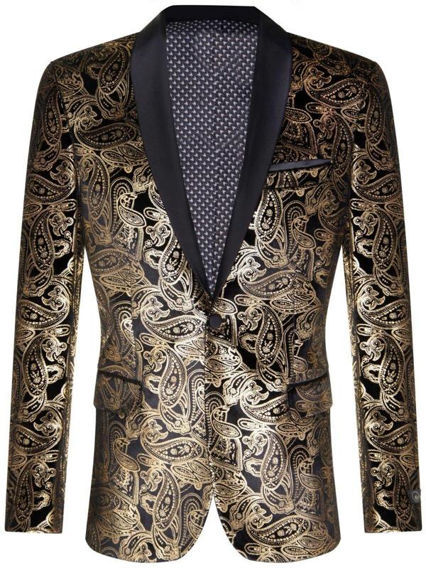 TruClothing Mens Classic Gold Paisley Black Velvet Tuxedo Dinner Jacket Tailored Fit Blazer