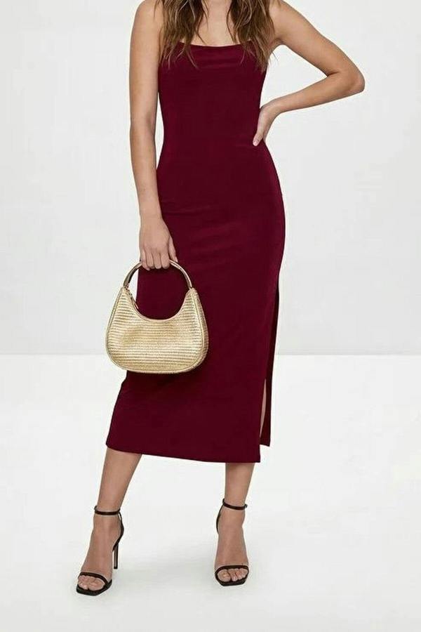 WOVCOR Backless Lace-up Strap Slit Detail Party Dress