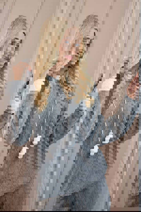 Camille Womens Grey Supersoft Fleece Hooded Pyjama Set