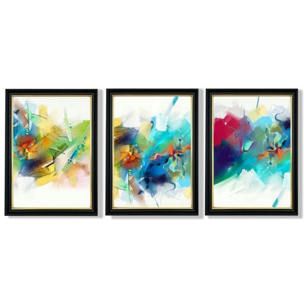 Artze Wall Art Set of 3 Abstract Multicolour Blue Pink Framed Wall Art Prints