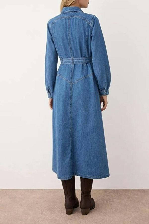 WOVCOR Maxi Denim Dress with Belt Detail