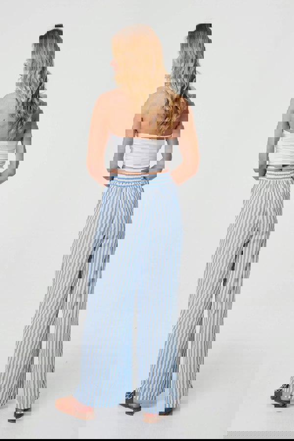 Blue | Striped High Waist Wide Leg Trousers
