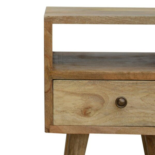 Wyld Haus Parma Mini Oak Mango Wood Bedside Table with Drawer and Open Shelf