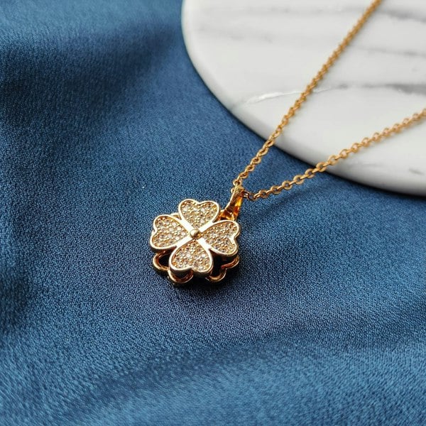 The Colourful Aura Gold Large Clover Shamrock Rotating Spinner Pendant Necklace