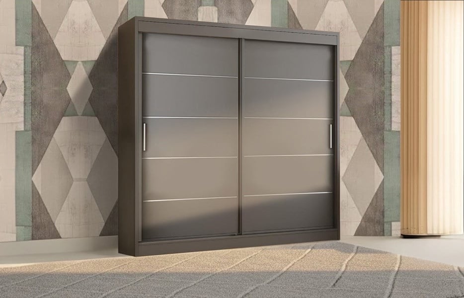 RAC3 Stylish Bedroom Sliding Wardrobe  -  comes in White/Grey/Black/Oak and Width 120cm/150cm/180cm/203cm/250cm (Black, 120cm)
