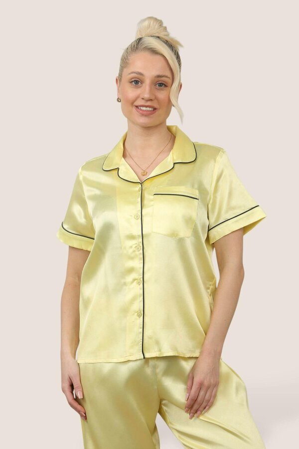 Luxe Satin Short Sleeve PJ Set – YELLOW - Yellow