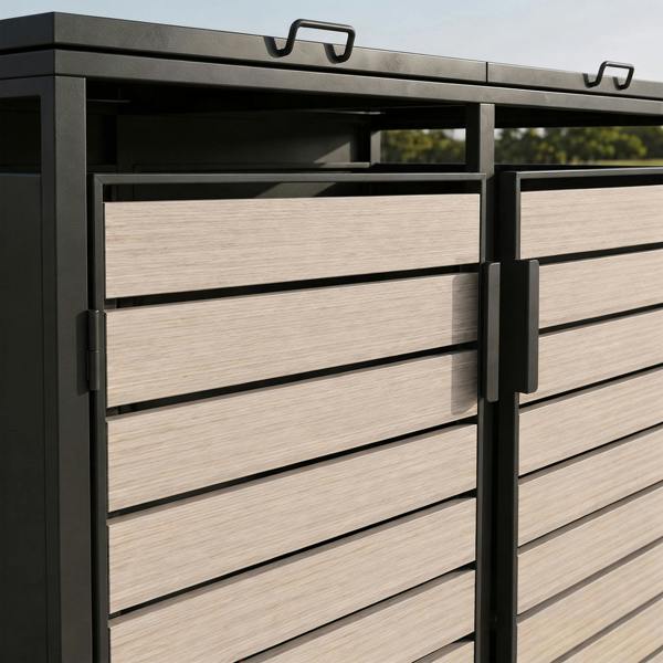 Nicoman Outdoor Metal Garbage Bin Shed with Wood Effect Doors