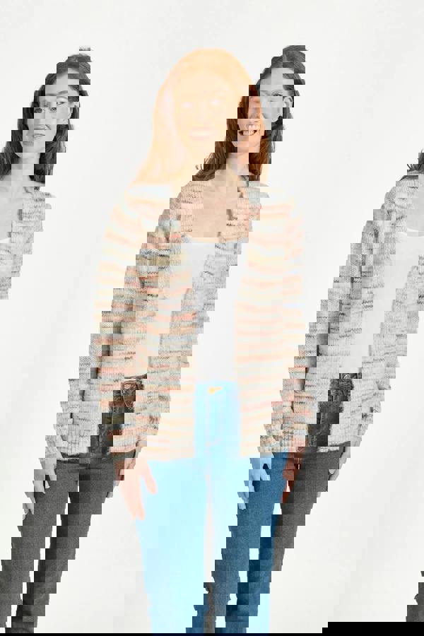 Mudflower Space Dye Stripe Open-Front Knit Cardigan