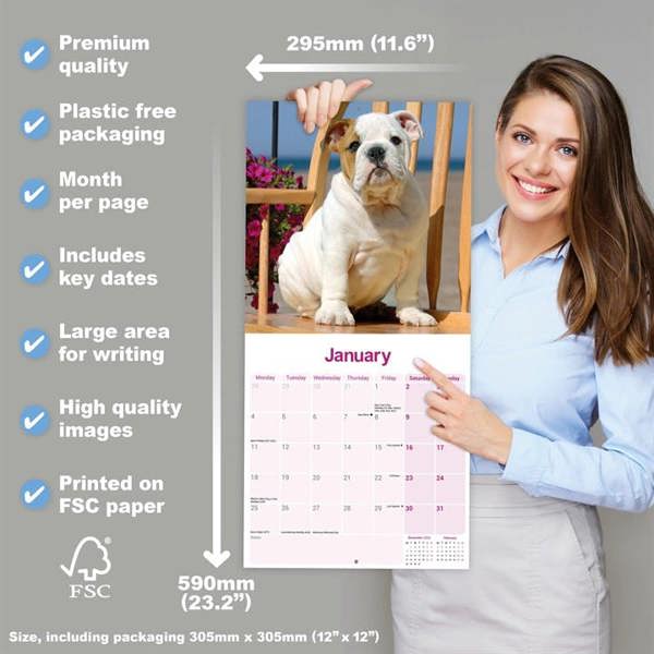 Bulldog Calendar 2027, Wall Calendars, Month To View, Dogs, Gift