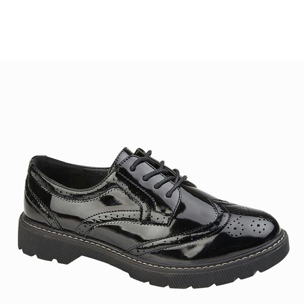 Boulevard L 963 4 Eye Lace Brogue Shoes - Black Patent