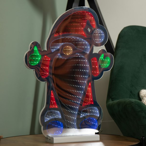 Samuel Alexander 40cm Light up Standing Gnome Christmas Infinity Decoration on Wooden Base with LEDs