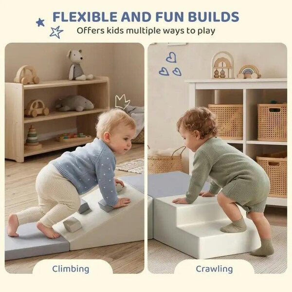 Soft Play Set, 4 PCS Climbing Blocks for Toddlers Indoor, PU Leather Baby Soft Play Equipment