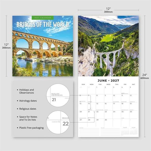 Bridges of the World Calendar 2027, Wall Calendars, Month To View, Travel, Gift