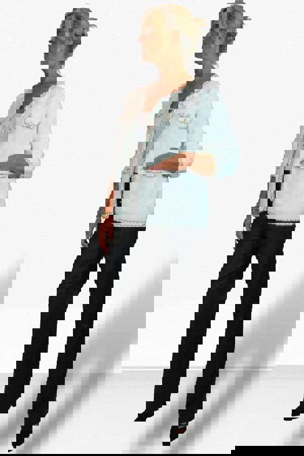 Paulo Due Women's Textured Bouclé Cardigan Jacket with Pearl Trim