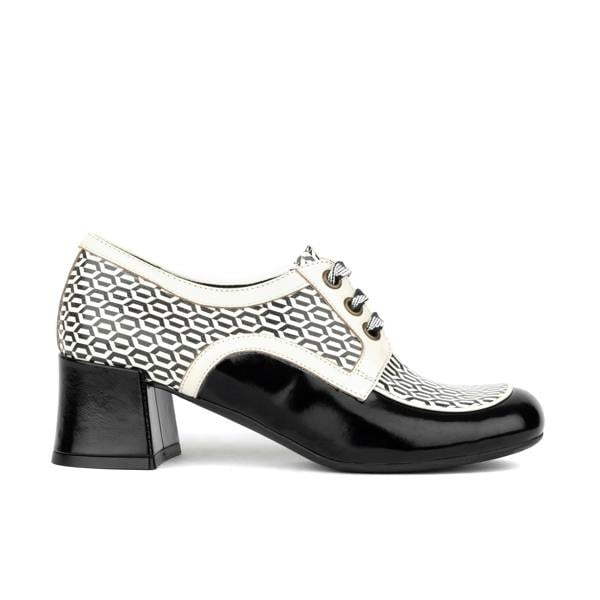 Embassy London Sovereign - Black & White Optical - Women's leather lace up shoe with block heel