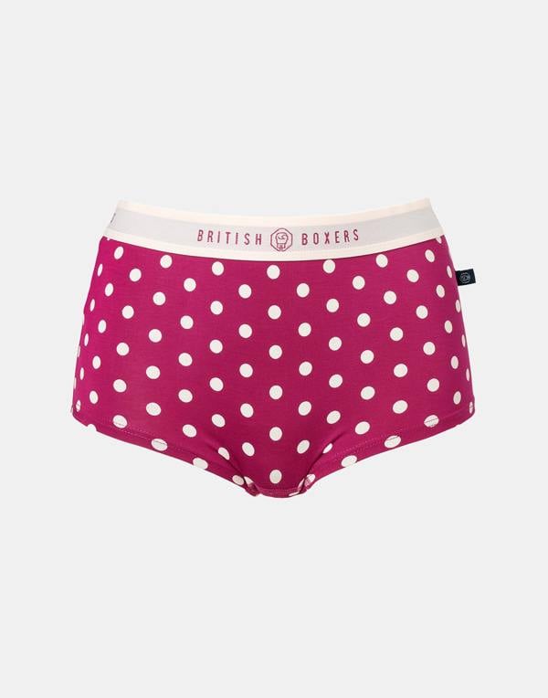 British Boxers Women's Bamboo Hipster Boxer Brief – Rhubarb Polka