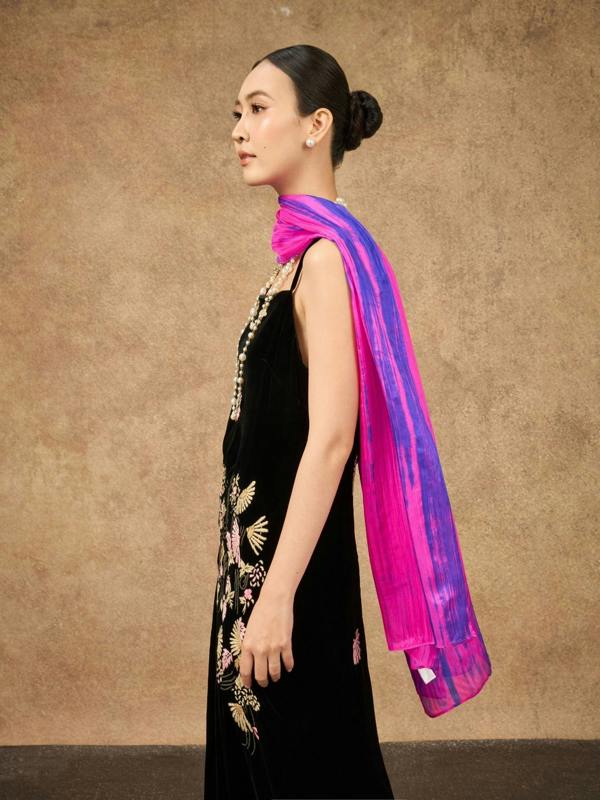 Fuchsia & Blue Brushstroke Silk Scarf – Hand-Dyed Mulberry Silk, Statement & Party Wrap