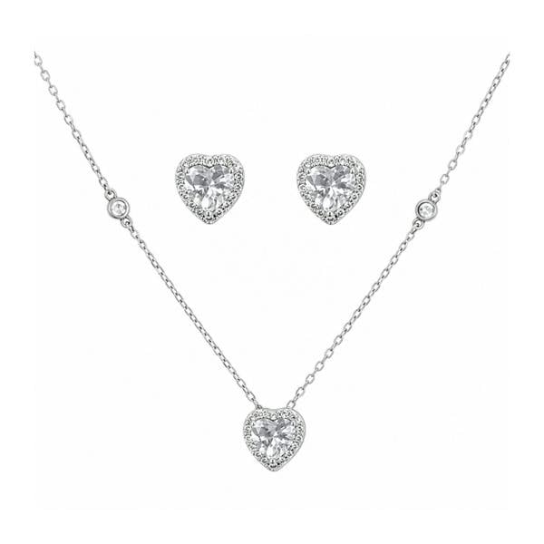 Serafina Sienna Set - 925 Sterling Silver CZ Heart Necklace & Stud Earring Set