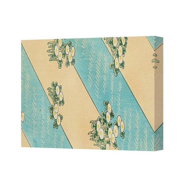 Benjamin Tate Design Canvas Print Wall Art Blue Striped Pattern With White Flowers