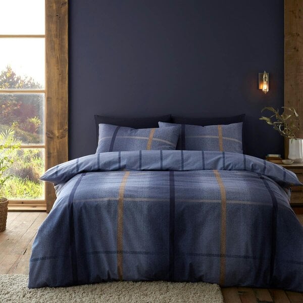 HomeSpace Direct Brushed Melrose Tweed Check Blue Duvet Cover Set