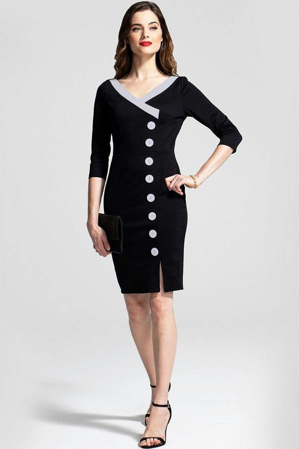 HotSquash 50s Silky Trimmed Button Wiggle Dress