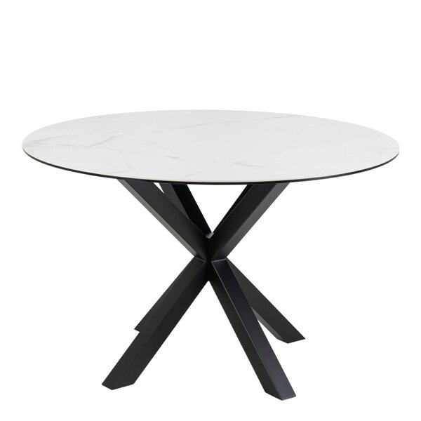 Wyld Haus Perth 119cm White Ceramic Round Dining Table Industrial Black Metal Legs