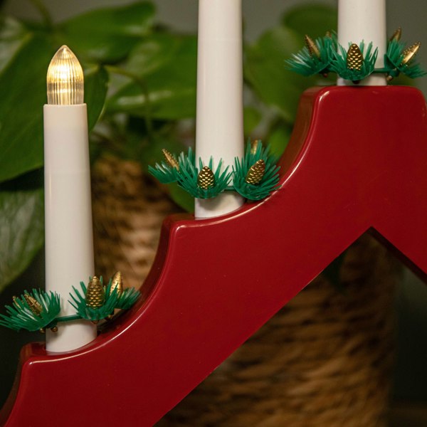 Samuel Alexander 41cm Battery Operated Light up Red Christmas Candle Bridge with 7 Warm White LEDs
