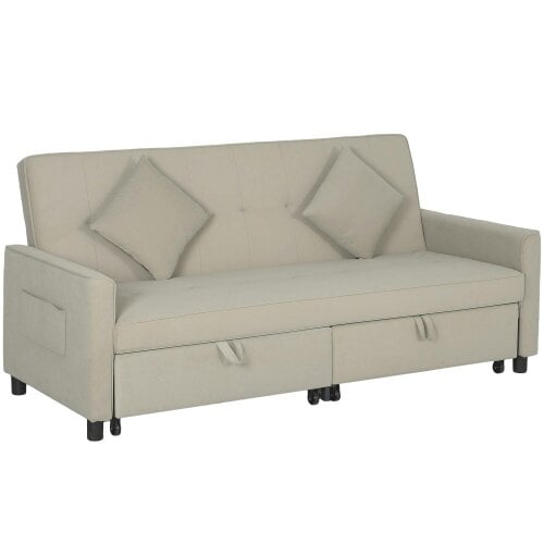 Wyld Haus Yokari Beige Upholstered 3 Seater Convertible Sofa Bed Tufted
