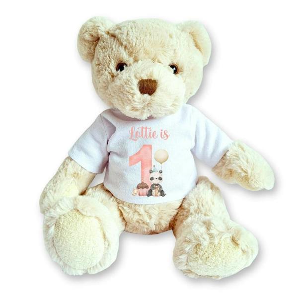 Personalised Girls Luxury Teddy Bear with 1st Birthday Shirt