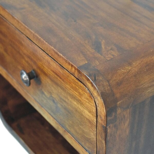 Wyld Haus Desenzano Mini Curve Mango Wood Floating Bedside Table with Drawer and Shelf