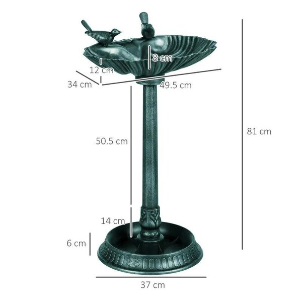 81cm Tall Bird Bath with 2 Decorative Birds, Vintage Style Birdbath with Flower Planter Base, Bird Bath Bowl for Garden, Green