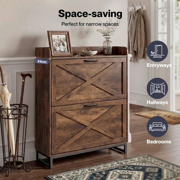 Levede Slim Shoe Cabinet Hallway Flip Shoe Storage Unit with Adjustable Shelves