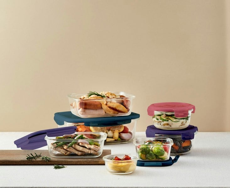 LocknLock Ovenglass Square Food Containers with Lids, 5 x 500ml