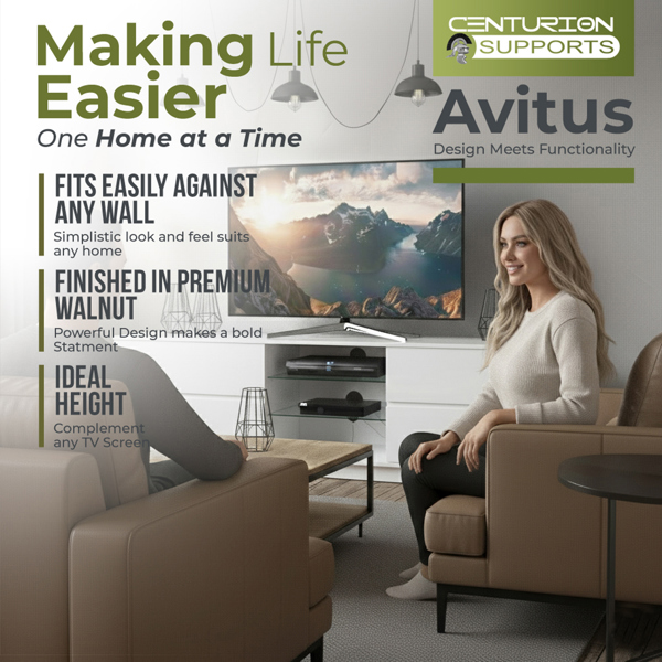 Centurion Supports Avitus Premium High Gloss White with 4-White Drawers and 3-Shelf 32"-65" LED/OLED/LCD TV Cabinet