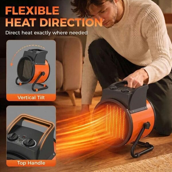 Industrial Fan Heater 5000W with Tilting, Electric Ceramic Space Heater with Adjustable Thermostat, Handle