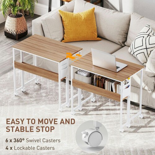 Wyld Haus Zika 80cm Wooden Natural Drop Leaf Writing Desk with Lockable Wheels