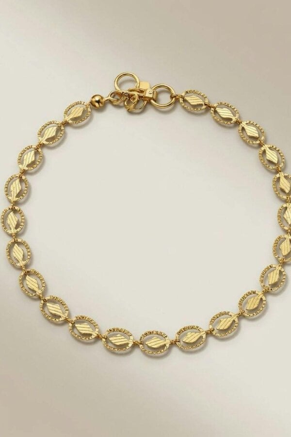 The Colourful Aura Golden Brass Oval Leaf Minimalist Boho Thin Slim Foot Payal Anklet