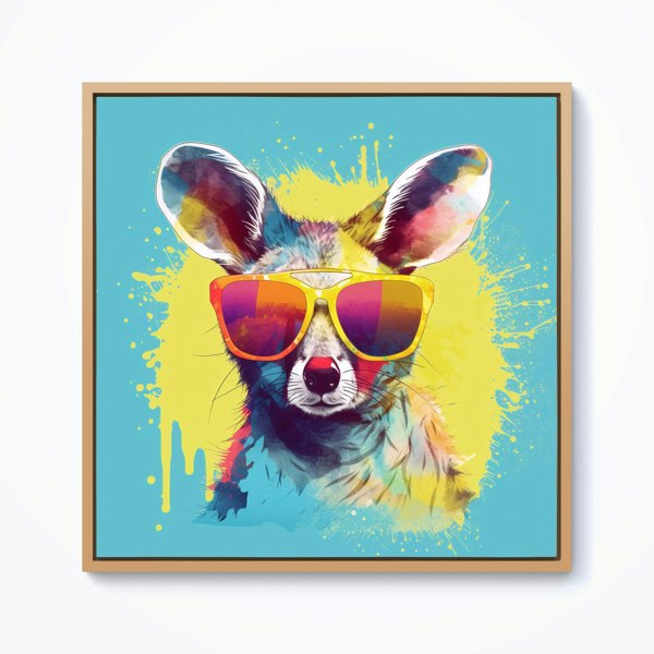 Warren Reed Splash Art Wallaby In Glasses Framed Canvas