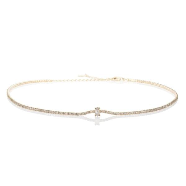Gold Plated Marquise Choker Necklace for Women with Cubic Zirconia Stones - namana.london