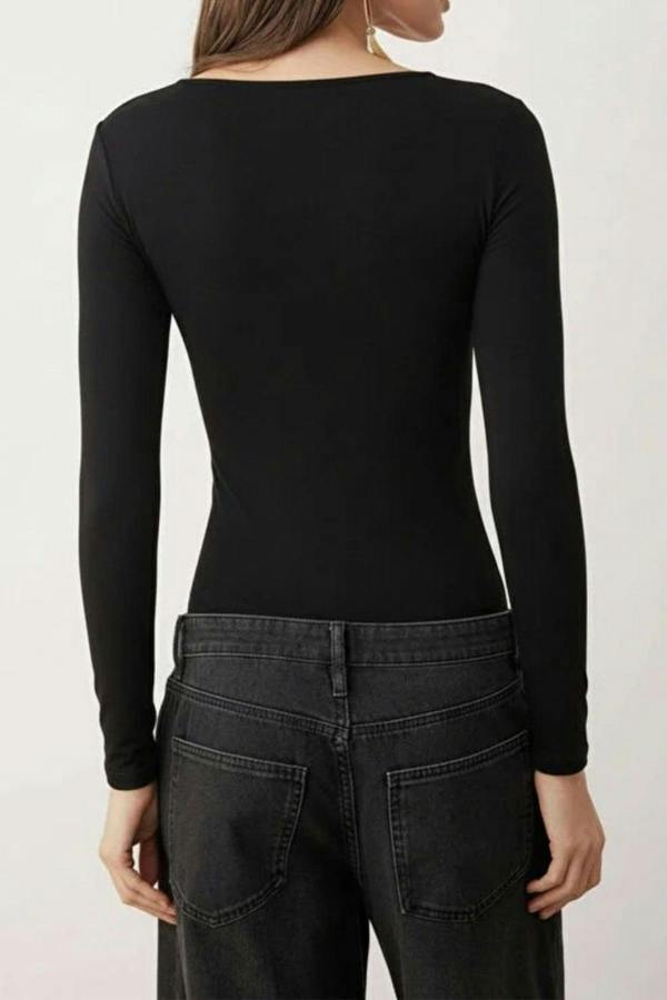 WOVCOR Asymmetrical Collar Knit Bodysuit with Tie Detail